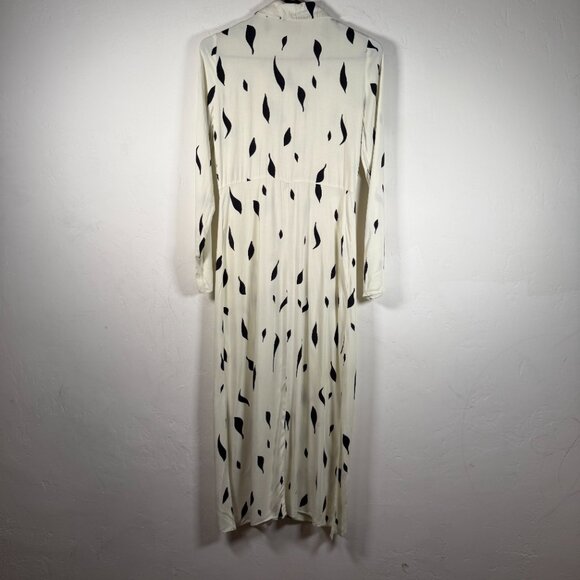 Asos White & Black Long Sleeves Collared Leaf Print Maxi Shirt Dress Size 0 - Picture 2 of 6